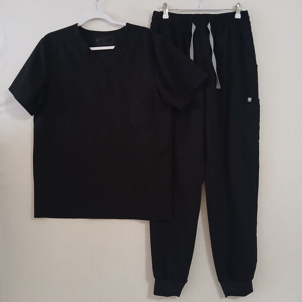 Figs Technical Collection Black Scrub Set V-Neck Top Jogger Pants Medium #1210